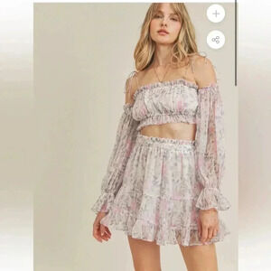 Mable Two Piece Floral Ruffle Skirt & Top Set Womens Size S NWOT